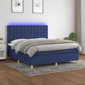 Box spring postel s matrací a LED modrá 160x200 cm textil - obrázek 1