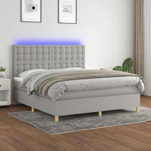 Box spring postel s matrací a LED světle šedá 180x200 cm textil - obrázek 1