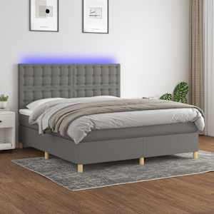 Box spring postelja z vzmetnico LED temno siva 180x200 cm blago