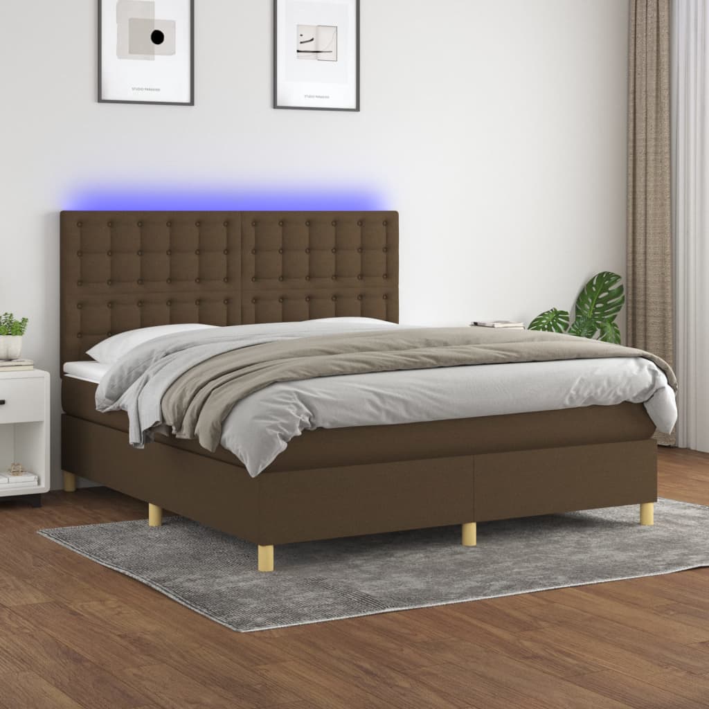 Boxspringbett mit Matratze & LED Dunkelbraun 180×200 cm Stoff