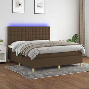Box spring postelja z vzmetnico LED temno rjava 180x200cm blago