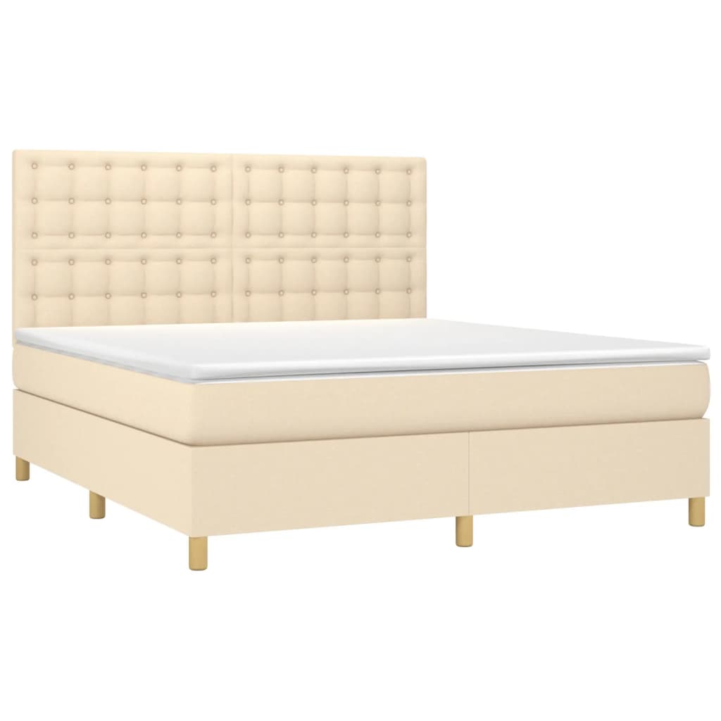 vidaXL Boxspring met matras en LED stof crèmekleurig 180x200 cm afbeelding