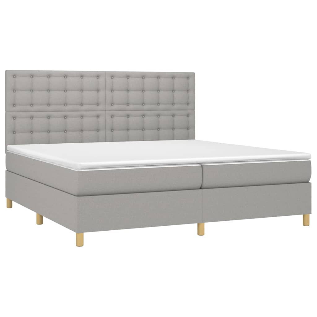 vidaXL Boxspring met matras en LED stof lichtgrijs 200x200 cm afbeelding