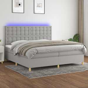 Box spring postel s matrací a LED světle šedá 200x200 cm textil - obrázek 1