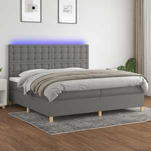Box spring postelja z vzmetnico LED temno siva 200x200 cm blago
