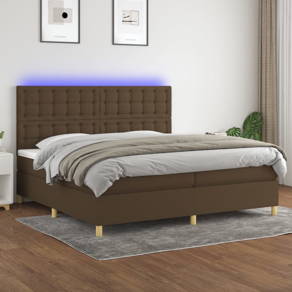 vidaXL Box spring postel s matrací a LED tmavě hnědá 200x200 cm textil