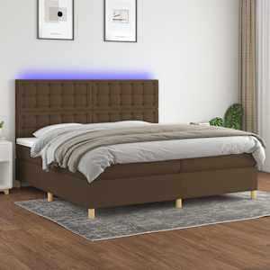 Box spring postelja z vzmetnico LED temno rjava 200x200cm blago