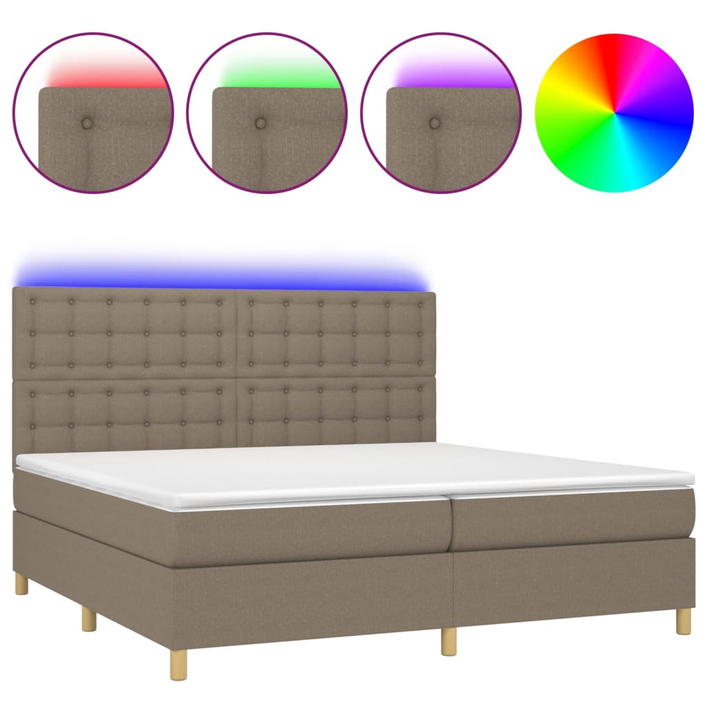 vidaXL Box spring postel s matrací a LED taupe 200x200 cm textil