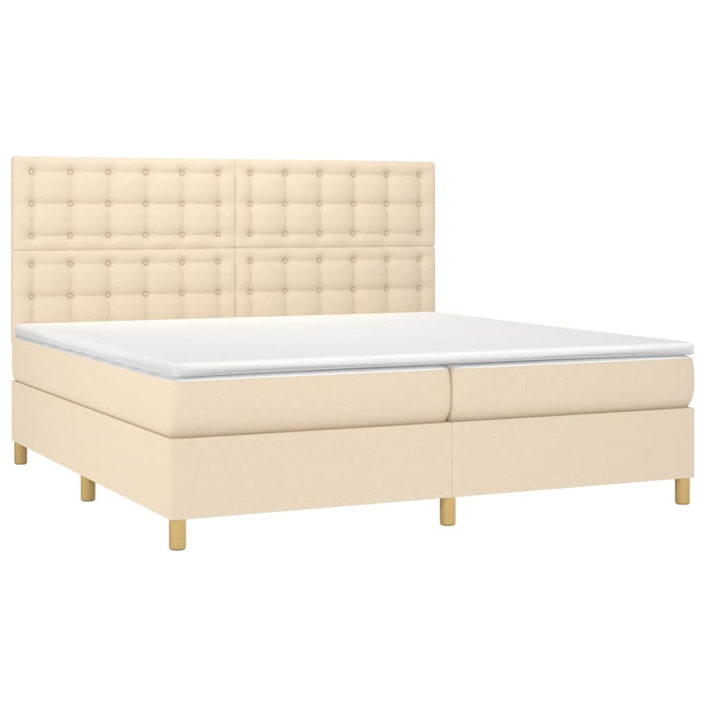 vidaXL Boxspring met matras en LED stof crèmekleurig 200x200 cm afbeelding