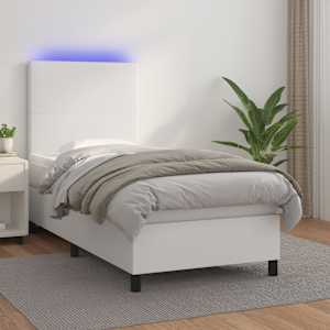 Box spring postel s matrací a LED bílá 80 x 200 cm umělá kůže - obrázek 1