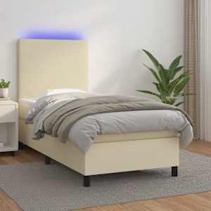 Box spring postel s matrací a LED krémová 80x200 cm umělá kůže - obrázek 1