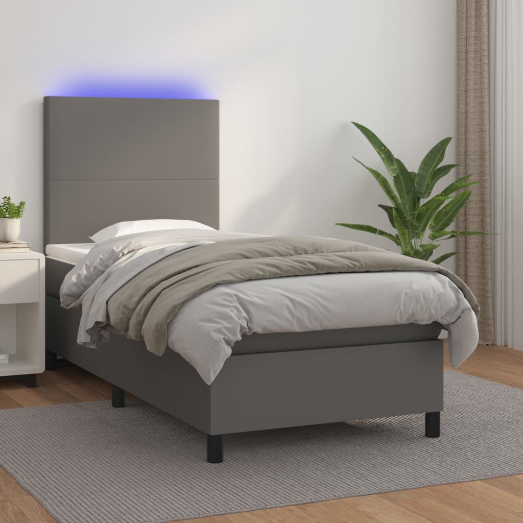 Box spring postel s matrací a LED šedá 80 x 200 cm umělá kůže