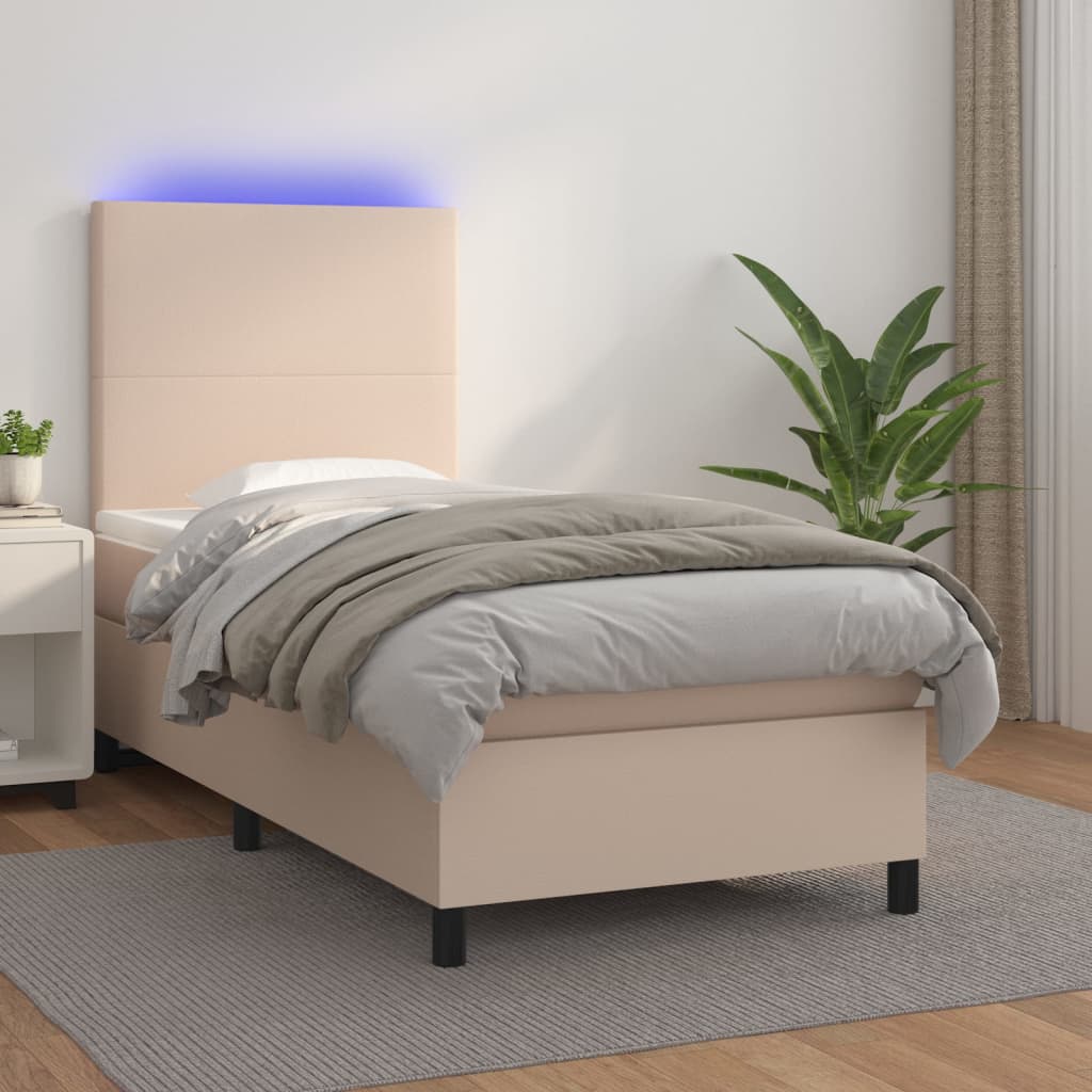 Box spring postel matrace a LED cappuccino 80x200 cm umělá kůže