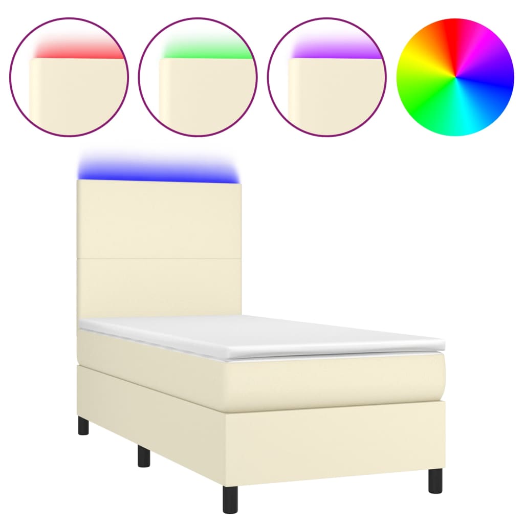 vidaXL Box spring postel s matrací a LED krémová 100x200 cm umělá kůže