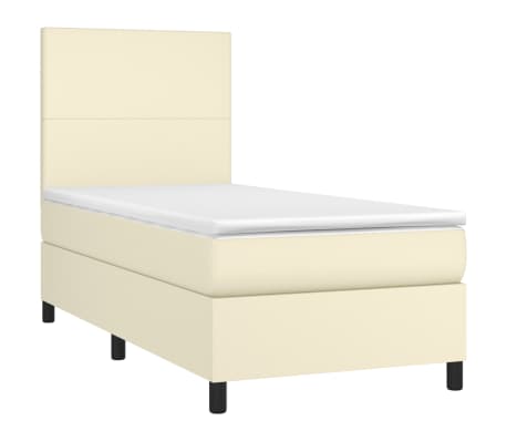 vidaXL Cama box spring colch&oacute;n y LED cuero sint&eacute;tico crema 100x200 cm