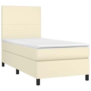 vidaXL Cama box spring colch&oacute;n y LED cuero sint&eacute;tico crema 100x200 cm