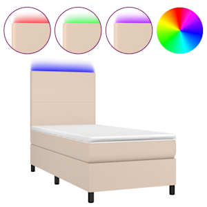Box spring postel matrace a LED cappuccino 100x200cm umělá kůže - obrázek 2