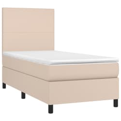 vidaXL Rams&auml;ng med b&auml;ddmadrass & LED cappuccino 100x200 cm konstl&auml;der