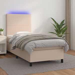 Box spring postel matrace a LED cappuccino 100x200cm umělá kůže - obrázek 1