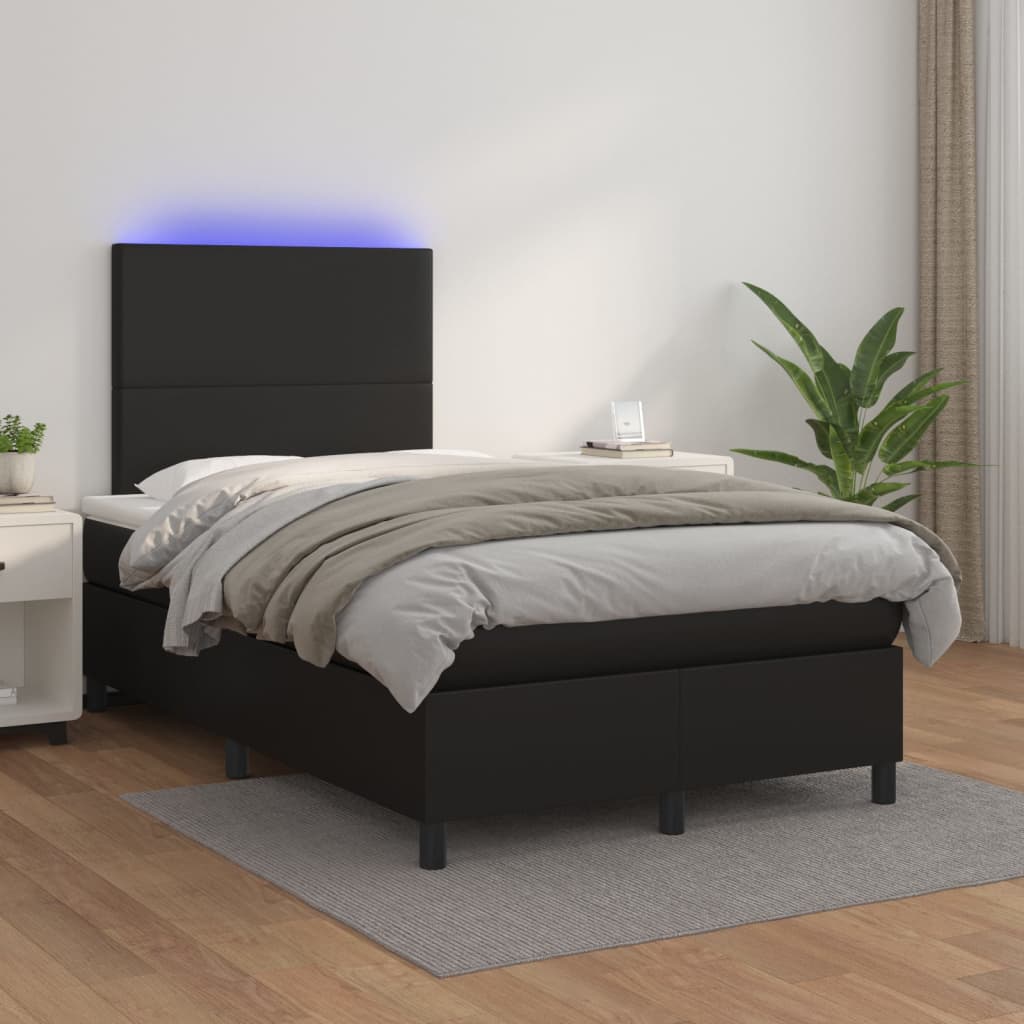 vidaXL Pat cu arcuri, saltea și LED, negru, 120x200cm, piele ecologică (si imagine noua