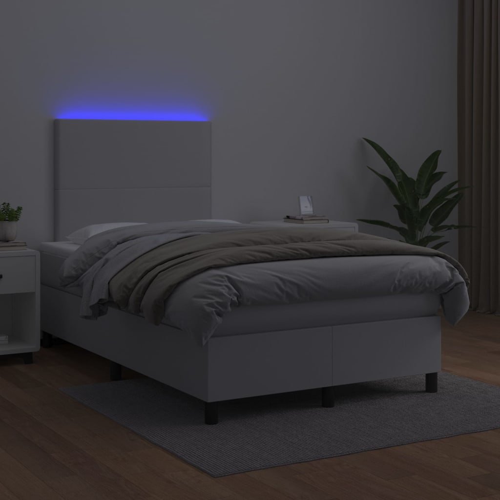 Box spring postel s matrací a LED bílá 120x200 cm umělá kůže