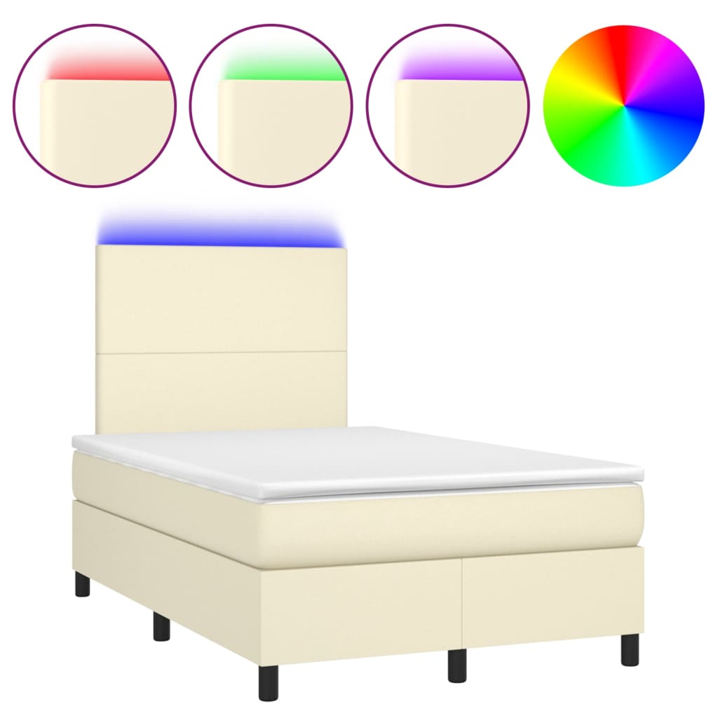 vidaXL Boxspring met matras en LED kunstleer crèmekleurig 120x200 cm, foto 3