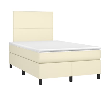 vidaXL Lova su spyruoklėmis/čiužiniu, kreminė, 120x200cm, dirbtinė oda