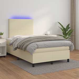 Box spring postelja z vzmetnico LED krem 120x200cm umetno usnje