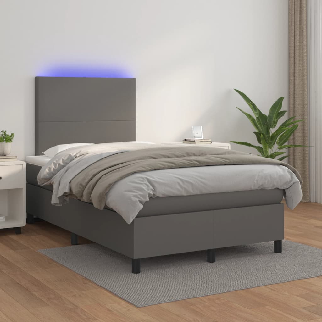 Sommier tapissier matelas et LED Gris 120x200 cm Similicuir