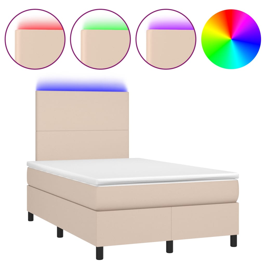 vidaXL Boxspring met matras en LED kunstleer cappuccinokleur 120x200cm bruin, foto 3