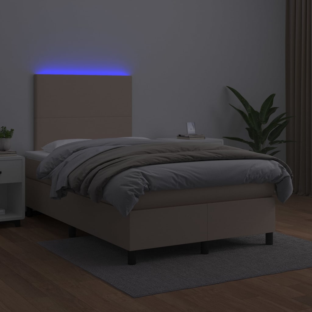 vidaXL Boxspring met matras en LED kunstleer cappuccinokleur 120x200cm bruin, foto 2