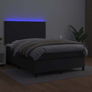 Box spring postel s matrací a LED černá 140 x 190 cm umělá kůže - obrázek 4