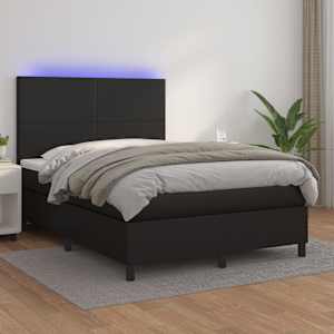 Box spring postel s matrací a LED černá 140 x 190 cm umělá kůže - obrázek 1