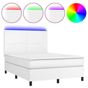 Box spring postel s matrací a LED bílá 140x190 cm umělá kůže - obrázek 2