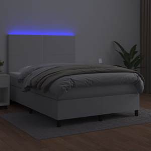 Box spring postel s matrací a LED bílá 140x190 cm umělá kůže - obrázek 4