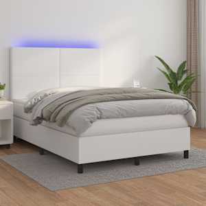 Box spring postel s matrací a LED bílá 140x190 cm umělá kůže - obrázek 1