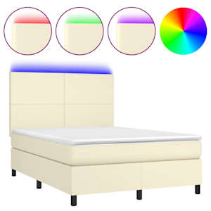 Box spring postel s matrací a LED krémová 140x190 cm umělá kůže - obrázek 2
