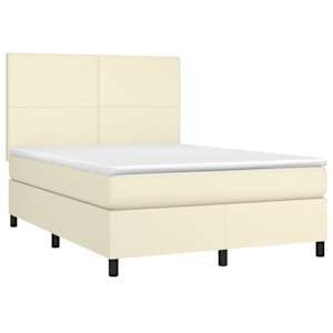 Box spring postel s matrací a LED krémová 140x190 cm umělá kůže - obrázek 3
