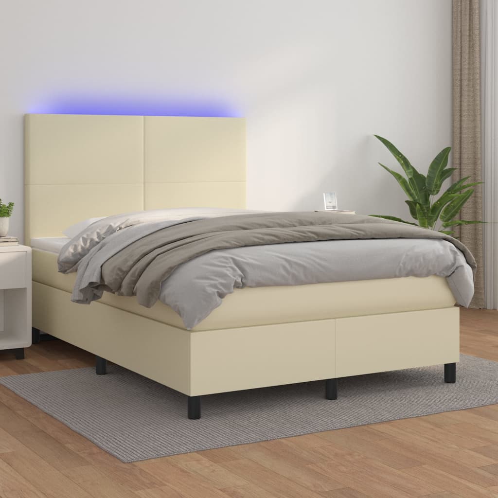 kontinentalseng med LED-lys 140x190 cm kunstlæder cremefarvet