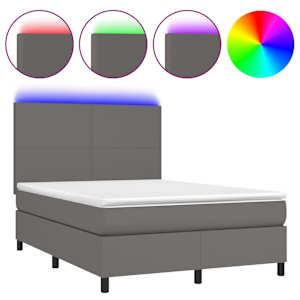 Box spring postel s matrací a LED šedá 140x190 cm umělá kůže - obrázek 2
