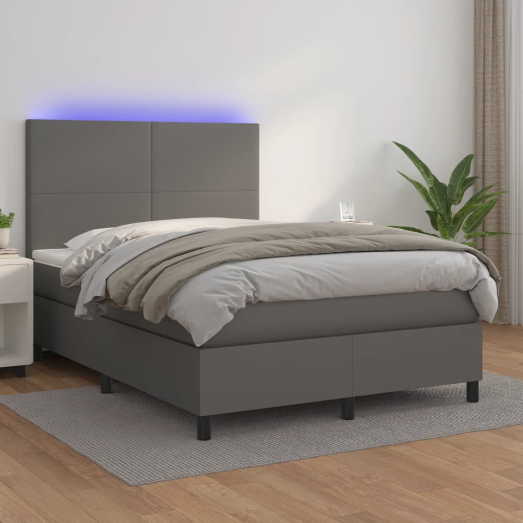 Boxspringbett mit Matratze & LED Grau 140×190 cm Kunstleder