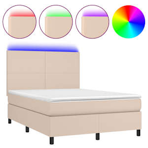 Box spring postel matrace a LED cappuccino 140x190cm umělá kůže - obrázek 2