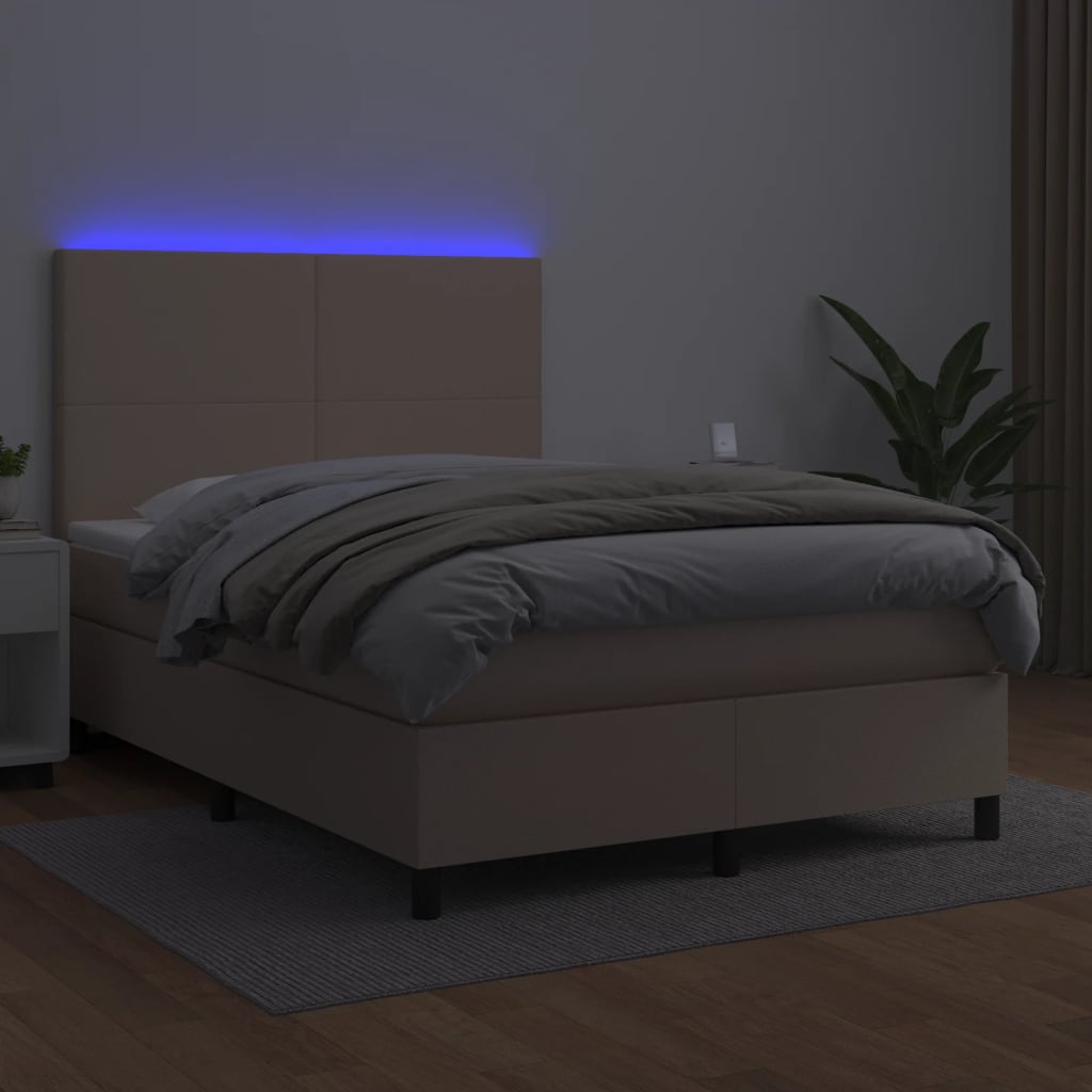 vidaXL Boxspring met matras en LED kunstleer cappuccinokleur 140x190cm bruin, foto 2