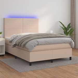 Box spring postel matrace a LED cappuccino 140x190cm umělá kůže - obrázek 1