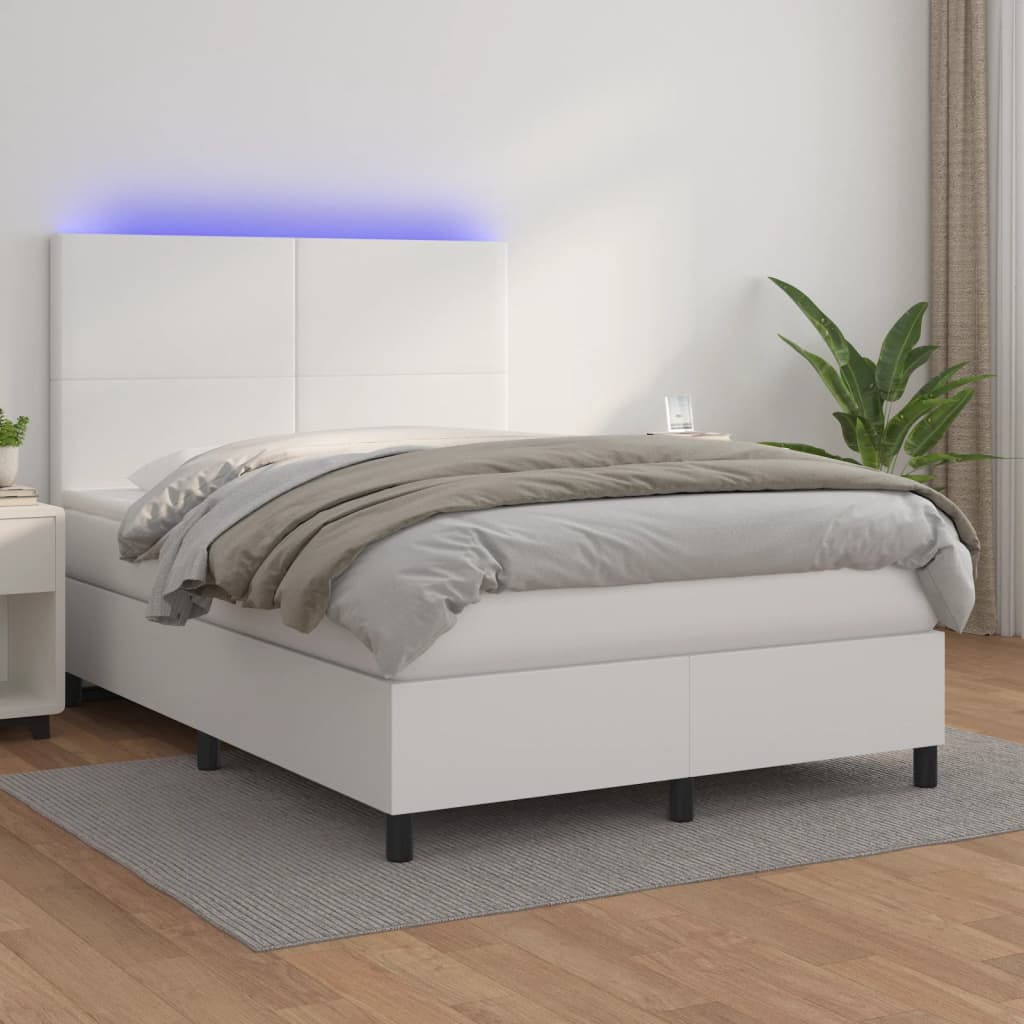 Box spring postel s matrací a LED bílá 140x200 cm umělá kůže