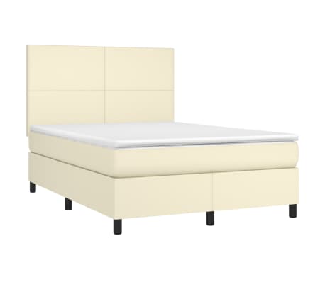 vidaXL Box spring postel s matrací a LED krémová 140x200 cm umělá kůže