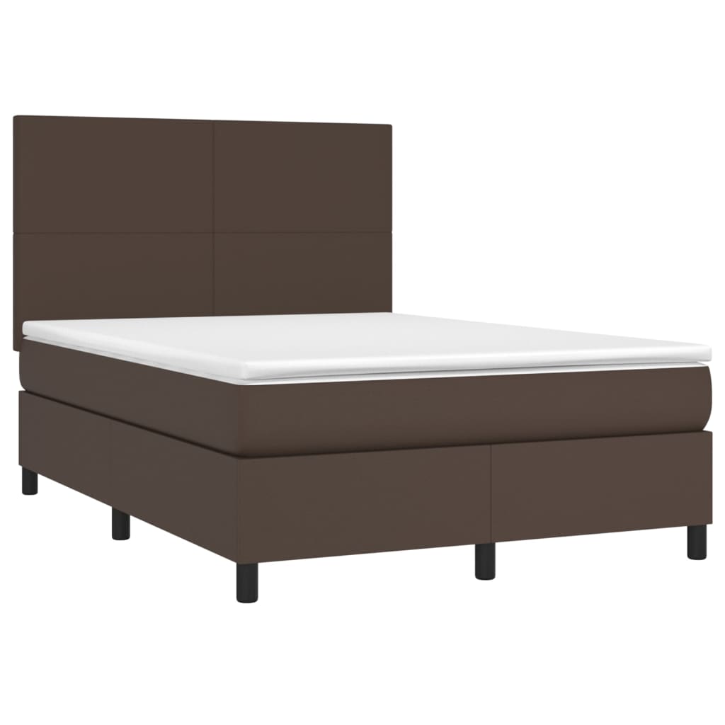 vidaXL Cama box spring c/ colchão/LED 140x200 cm couro artif. castanho