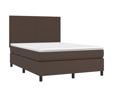 vidaXL Krevet box spring s madracem LED smeđi 140x200 cm umjetna koža