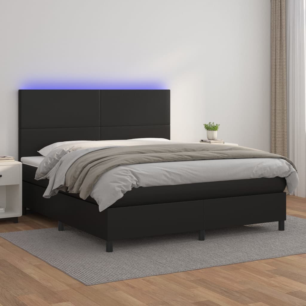 vidaXL Boxspringbett mit Matratze & LED Schwarz 160x200 cm Kunstleder