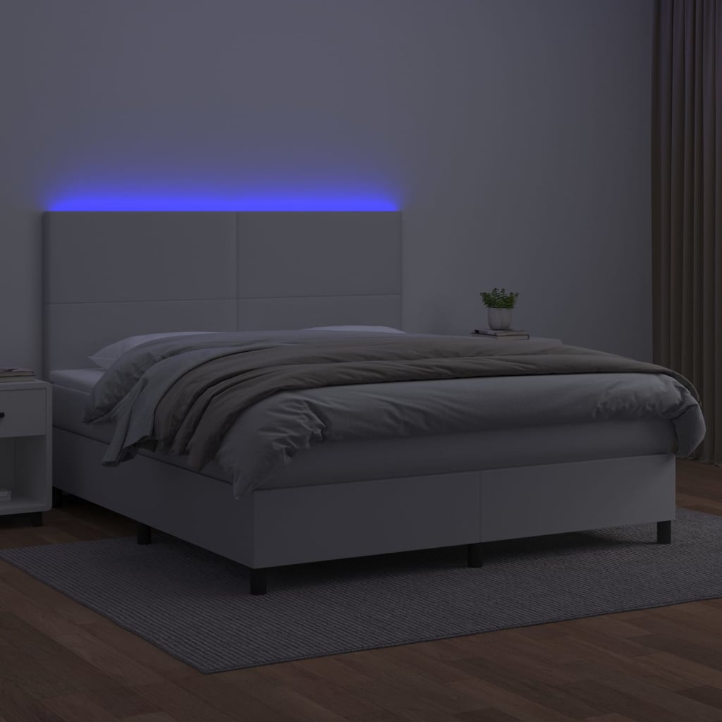 vidaXL Boxspring met matras en LED kunstleer wit 160x200 cm, foto 2